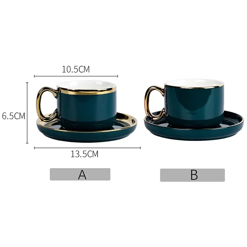 Ceramic Coffee Cup Teacup Saucer Set Gold Trim Green Porcelain Coffee Milk Cup 200ml