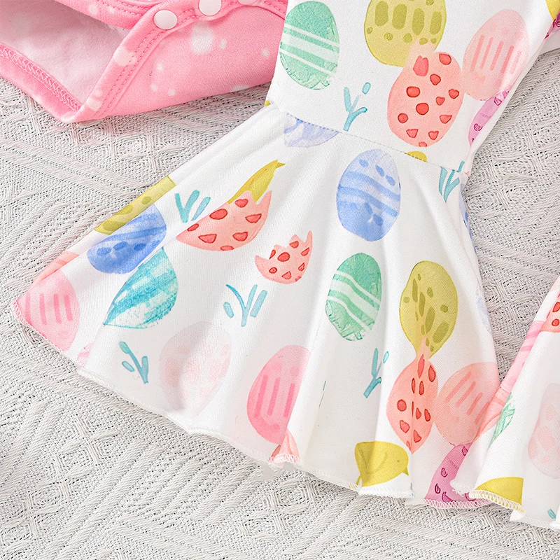 Toddler Easter Outfit Sleeveless Romper Bunny Print Bell Bottoms Bow Headband 3 Piece Set for Baby Girl