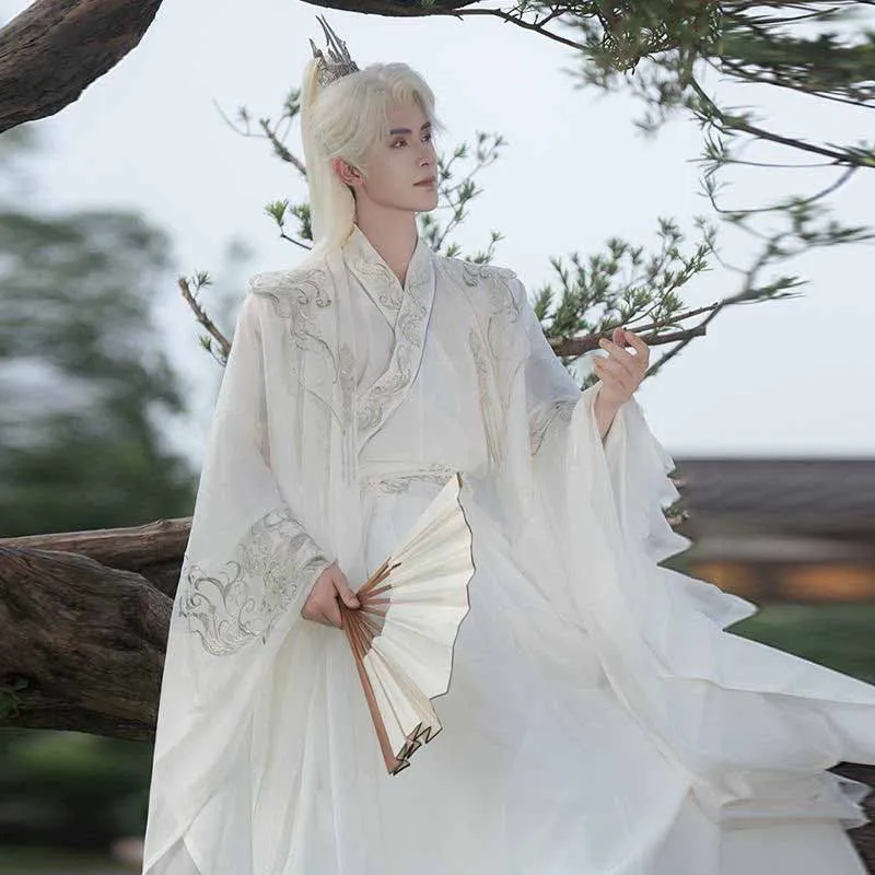 

Китайский ханьфу, мужской карнавальный костюм на Хэллоуин, наряд для вечеринки, древние черно-белые вышитые костюмы ханьфу Тан для женщин