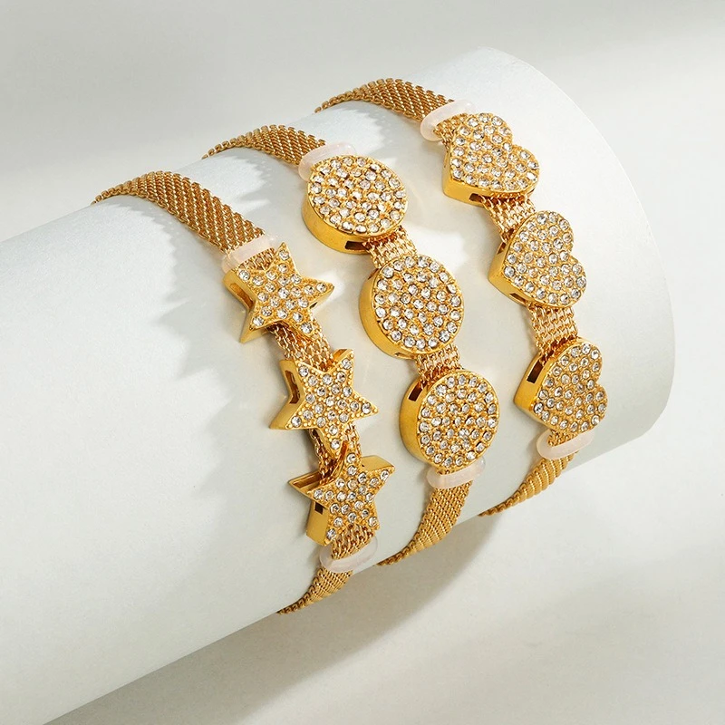 

Fashion No Fading Simple Bling Zircon Star Heart Bracelet for Women Stainless Steel Gold Color Shiny Stone Bracelet Jewelry Gift