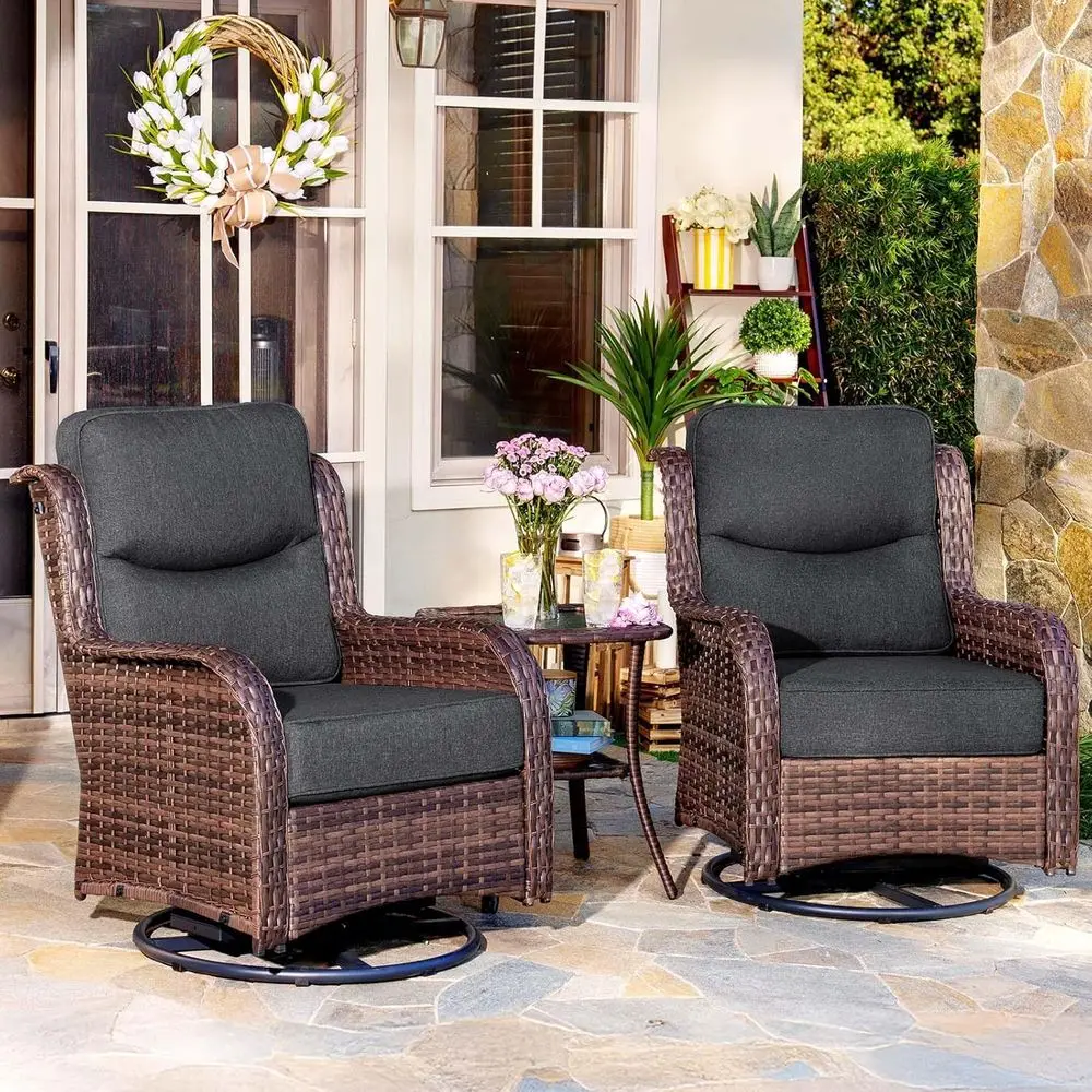 

Luxury 3-Piece Patio Furniture Set with Thick Cushions, Weather-Resistant Wicker, High Back Swivel Rockers, Ideal for Seniors an