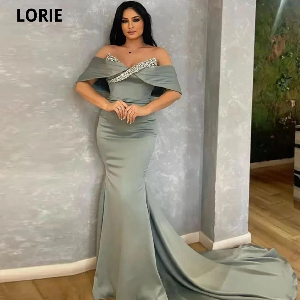 

LORIE Chiffon Long Mermaid Prom Dresses 2022 V neck Sparkly Beaded Pleat Party Dresses Formal Prom Gowns Robe De Soirée Femme