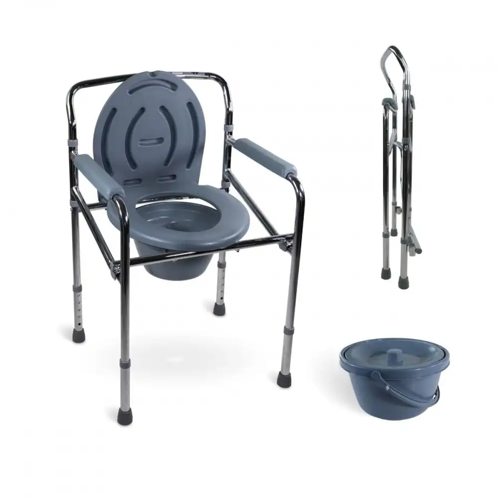 Mobiclinic Bridge Adjustable Height Toilet Chair with Lid and Chromed Steel Armrests Bathroom Safety Equipment