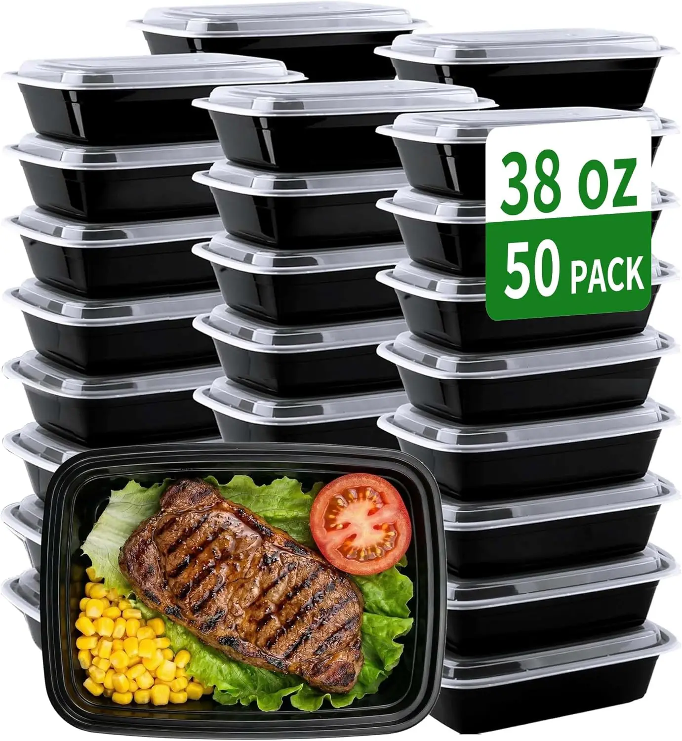 50-Pack 38oz Disposable Food Storage Containers with Lids, BPA Free, Microwave/Dishwasher/Freezer Safe