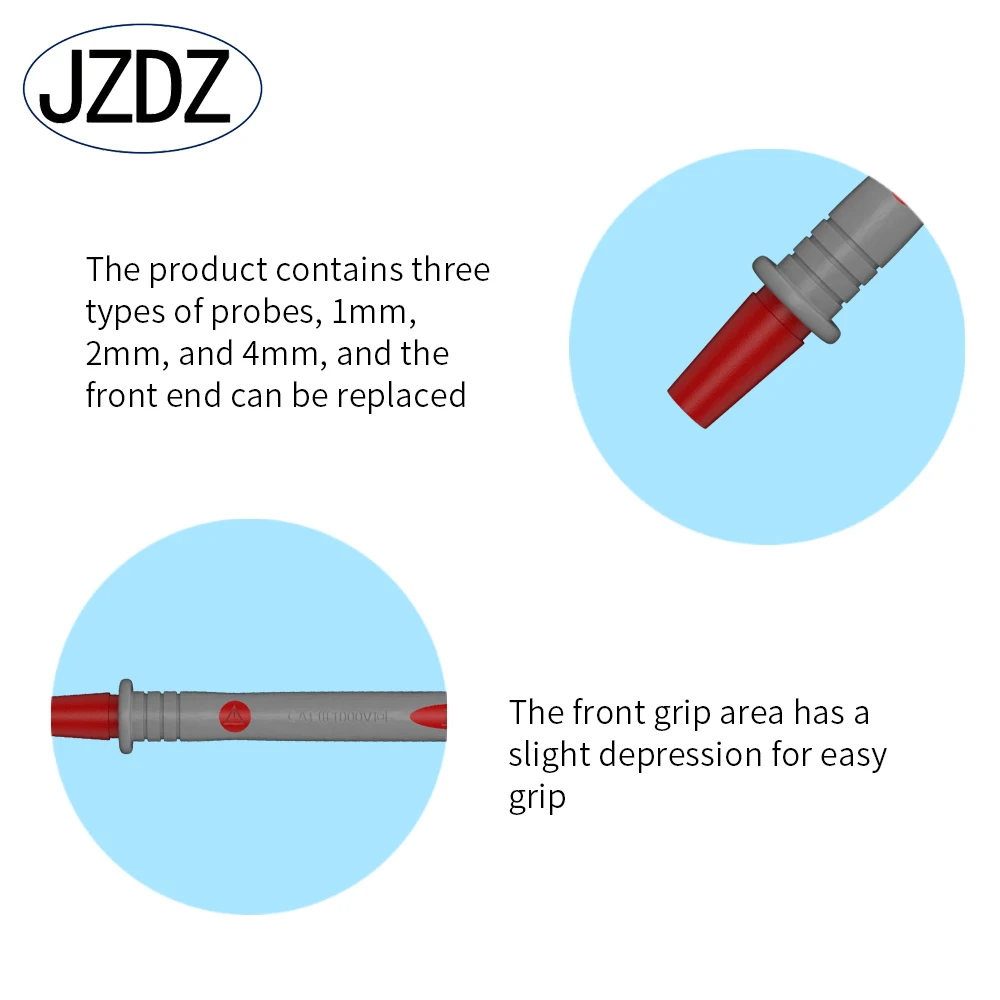 JZDZ Multimeter Test Leads Kits with Replaceable Needle Probes 6mm U-shaped Plug 4MM Banana Plug Cable 1000v 20A J30055B