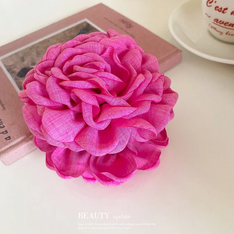Large Rose Flower Pleated Fabric Acrylic Hair Claw Clips for Women Temperament Shark Clip Gentle French Romantic Accessories New image 2