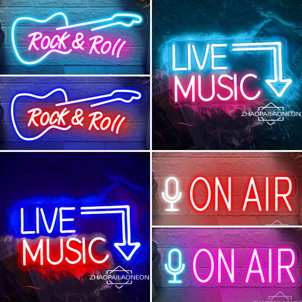 Live Music Neon Led Signs Music Room Decor Wall Hanging Neon Sign Led Lights Bar Club Pub Live Show Night Lights Neon Rock Roll