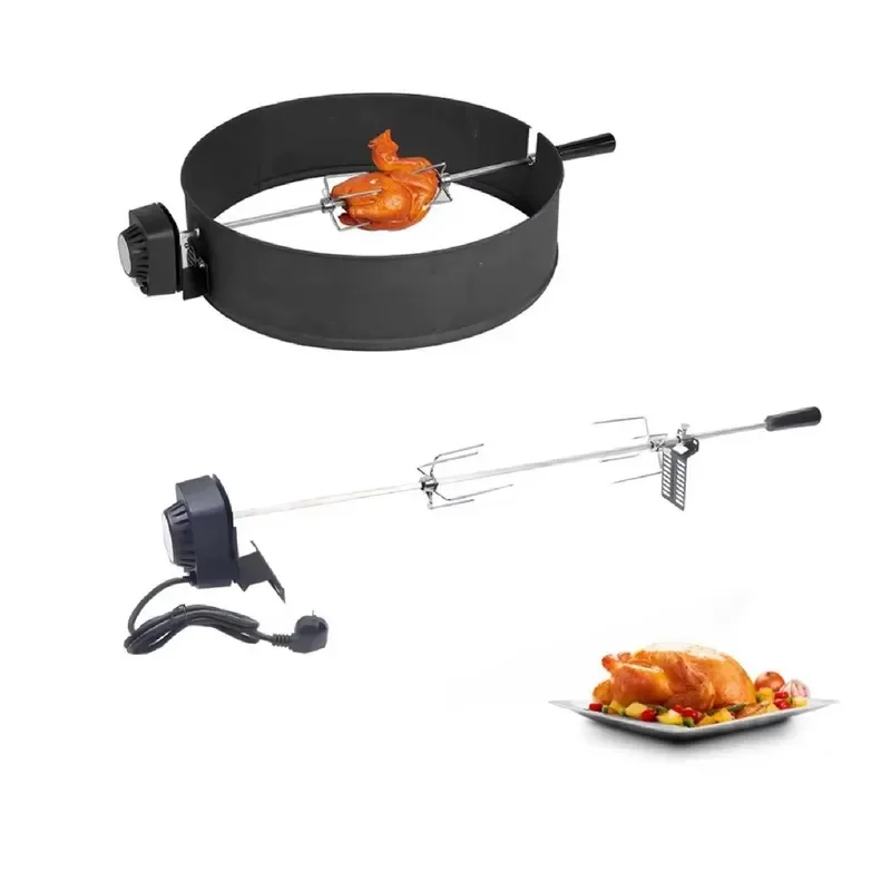 Professional Electric BBQ Skewer 360 Degree Automatic Rotating Stainless Steel Roasting Spit Grill Camping Rotisserie Kit