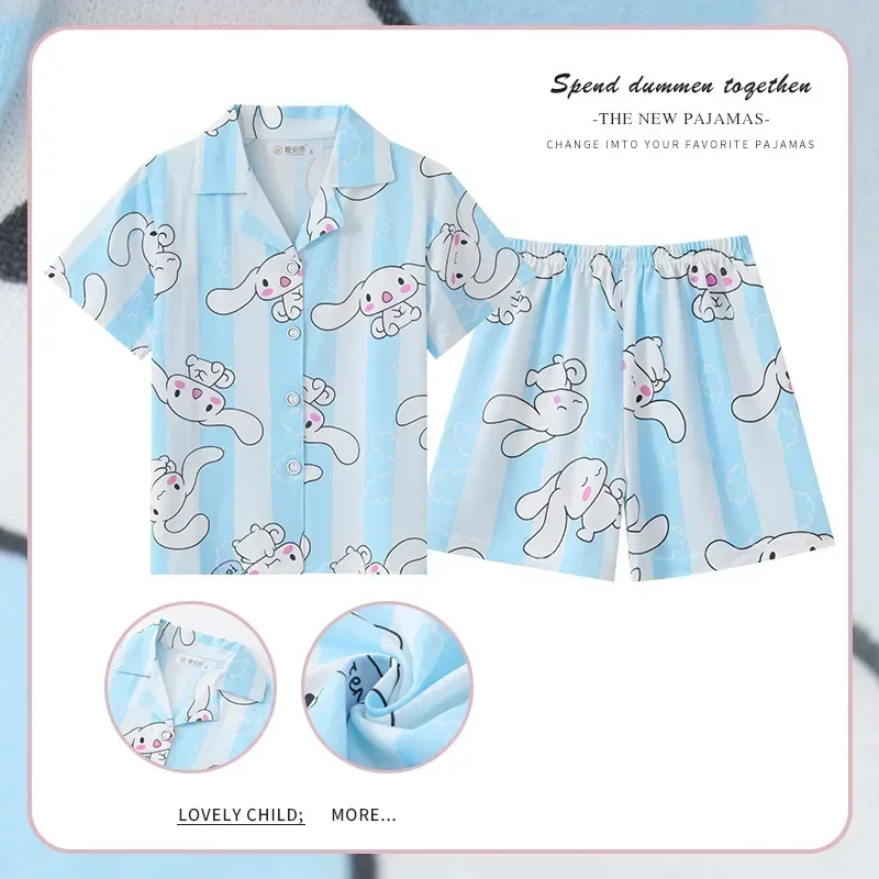 

Sanrio Cinnamoroll Kuromi Pochacco Children's Pajamas Set Kawaii Anime Hello Kitty Short Sleeve Sleepwear Cute Boy Girl Gifts