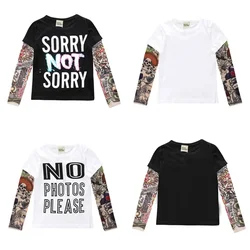 Summer Children Clothing Boys Stitching Hip Hop T Shirt Toddler Cotton Tattoo Sleeve T-Shirt Kids Clothes Girls Flower Arm Tops