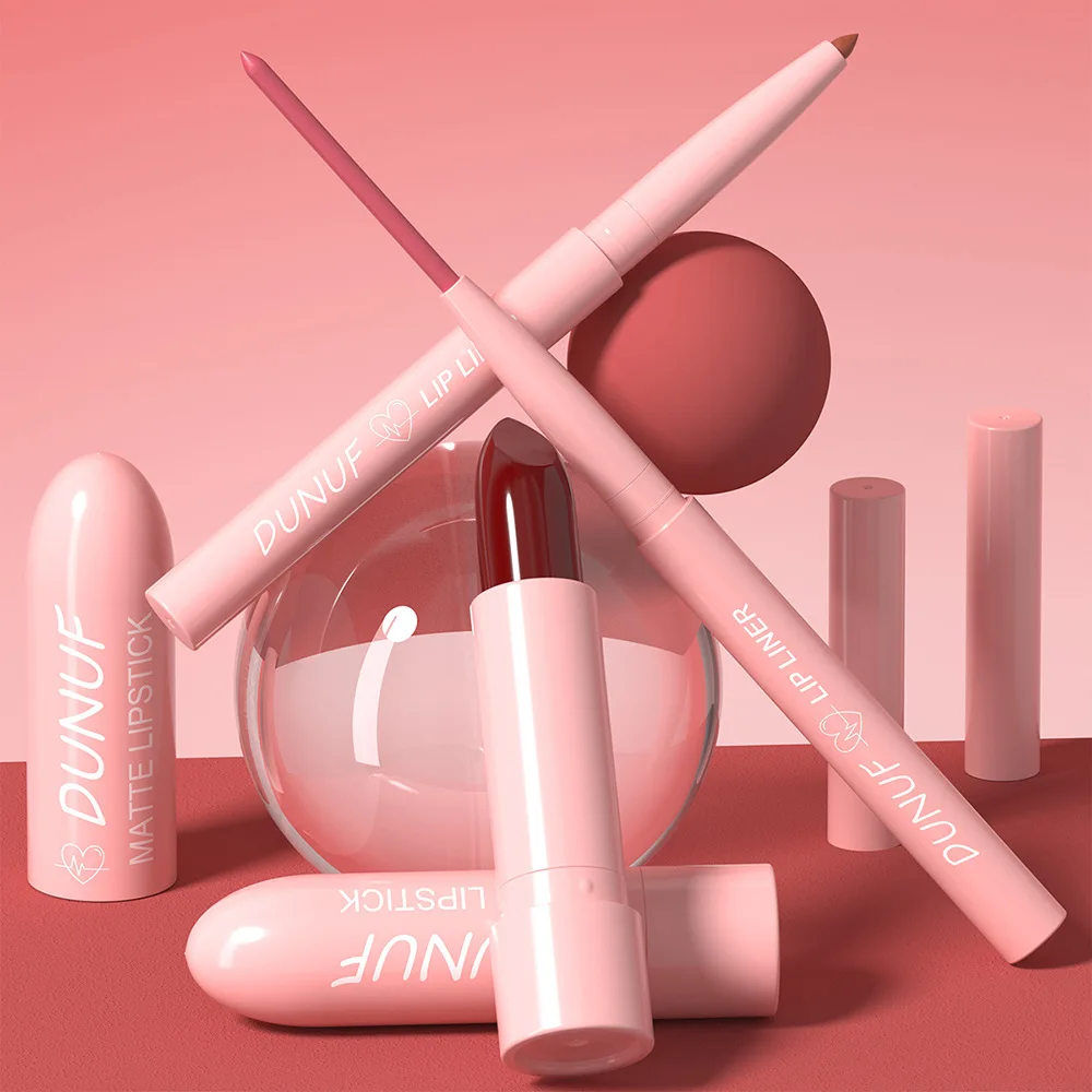 Zestaw 2 szt. matowych pomadek i konturówek do ust, wodoodporny, szybkoschnący, aksamitny wykończenie, trwały długotrwale, idealny na prezent dla kobiet, do codziennego użytku, kosmetyki.