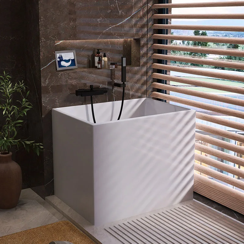 Square deep-soaking acrylic bathtub, small household and adult independent