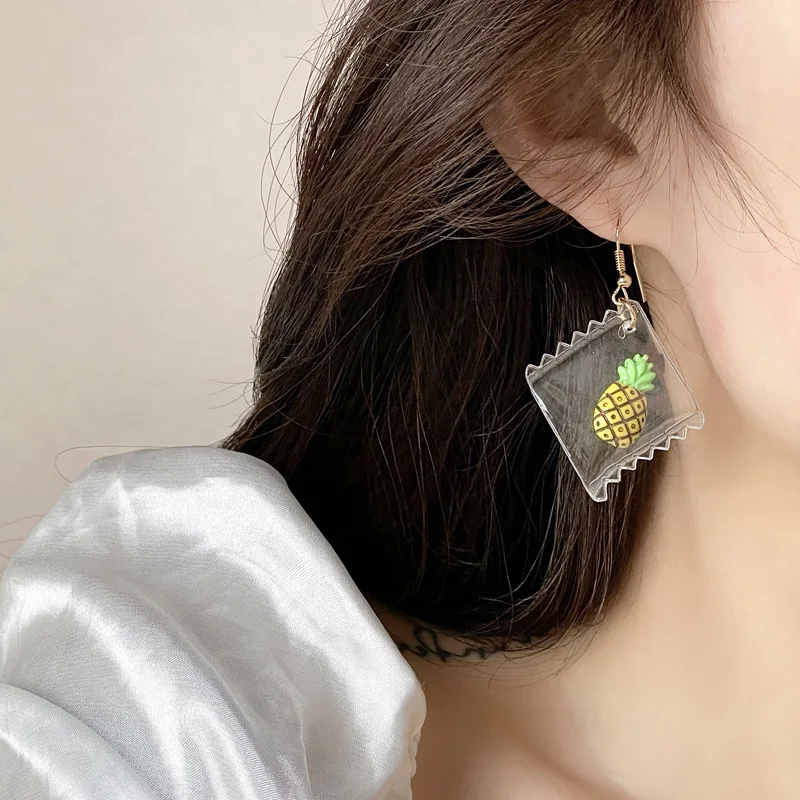 New Funny Girls Fake Piercing Earrings Temperament Pineapple Candy Korean Earrings Women Accessories