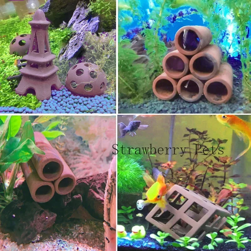 Quality Ceramic Aquarium Decor Fish Shrimps Shelter House Pottery Scorpion House Canister Simulation Stone Fish Tank Decoration