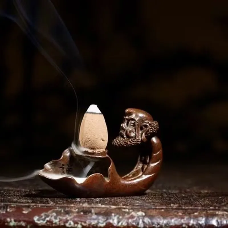 Incense Burner Bronze Backflow Incense Burner Zen Buddha Statue Bodhidharma Thinker Art Sculpture Incense Burner Rack
