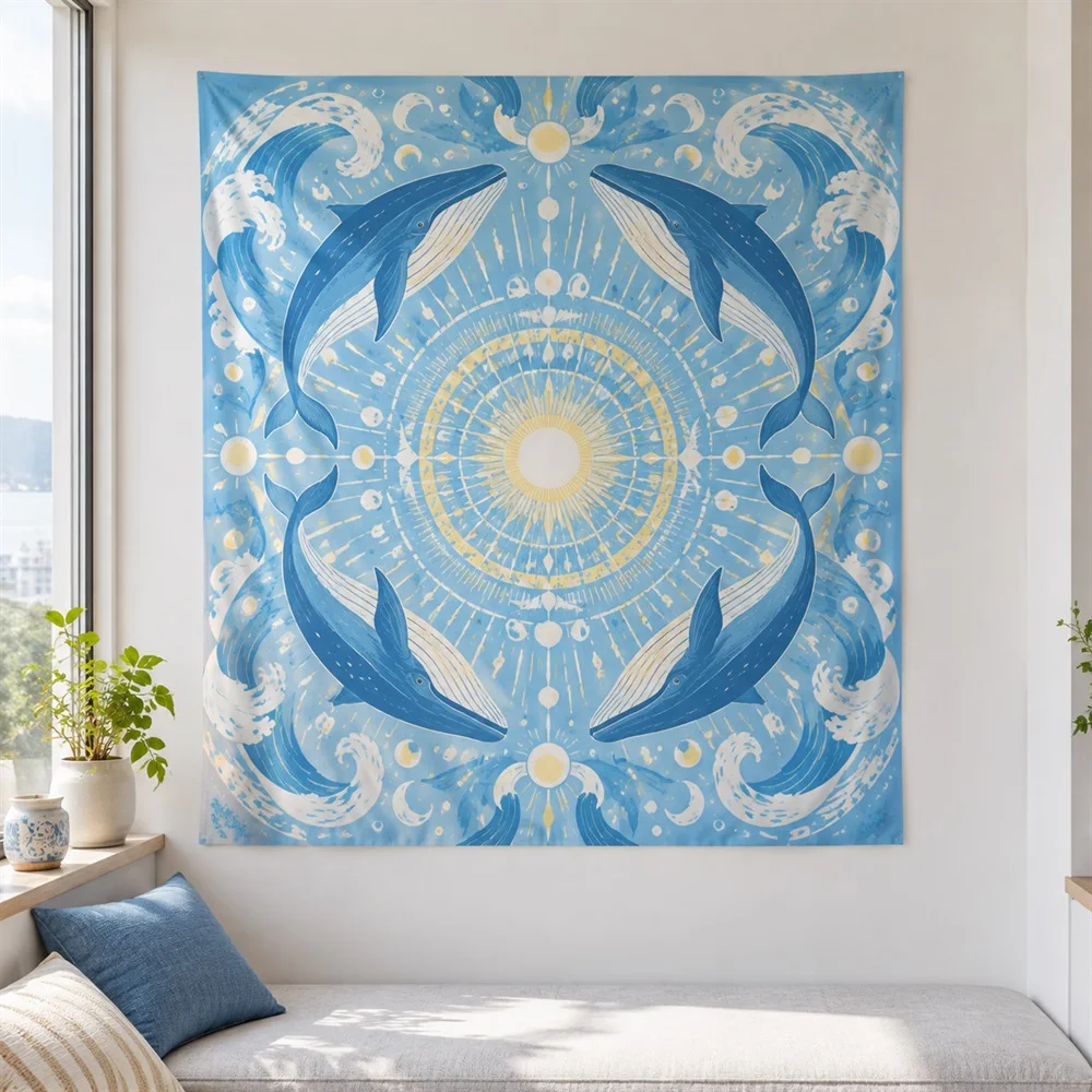 VIKAMA Whale Ocean Tapestry Wall Hanging, Sea Animal Wall Art, Coastal Decor for Bedroom Bathroom Living Room Nursery