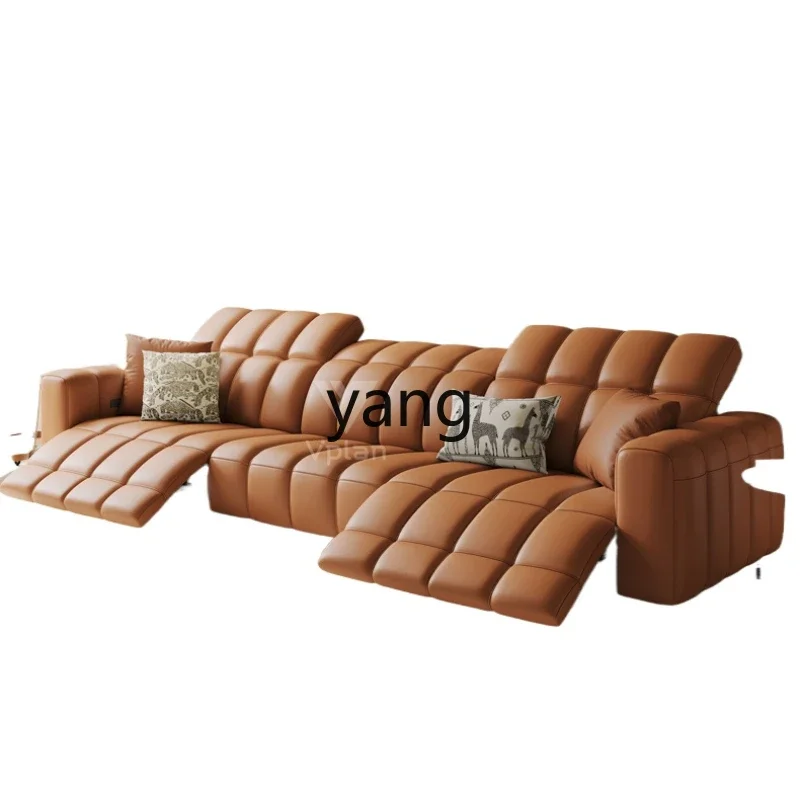 CX electric function first layer leather sofa adjustable straight row sofa bed