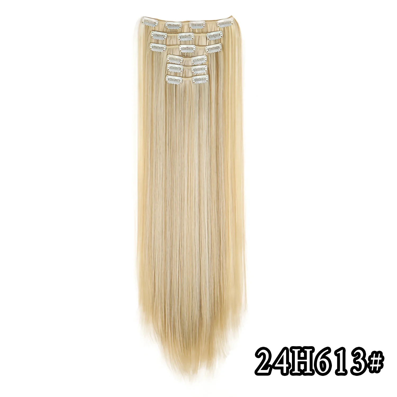 24 Zoll 16 Clips in Haarverlängerungen Lange glatte Frisur Synthetische blonde schwarze Haarteile Hitzebeständiges Kunsthaar Täglicher Gebrauch – Detail 29
