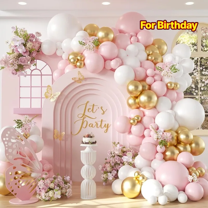 Ensemble de 127 ballons en forme d'arche rose et blanc pour les fêtes d'anniversaire, les baby showers, les célébrations printemps-été-automne-hiver, les mariages