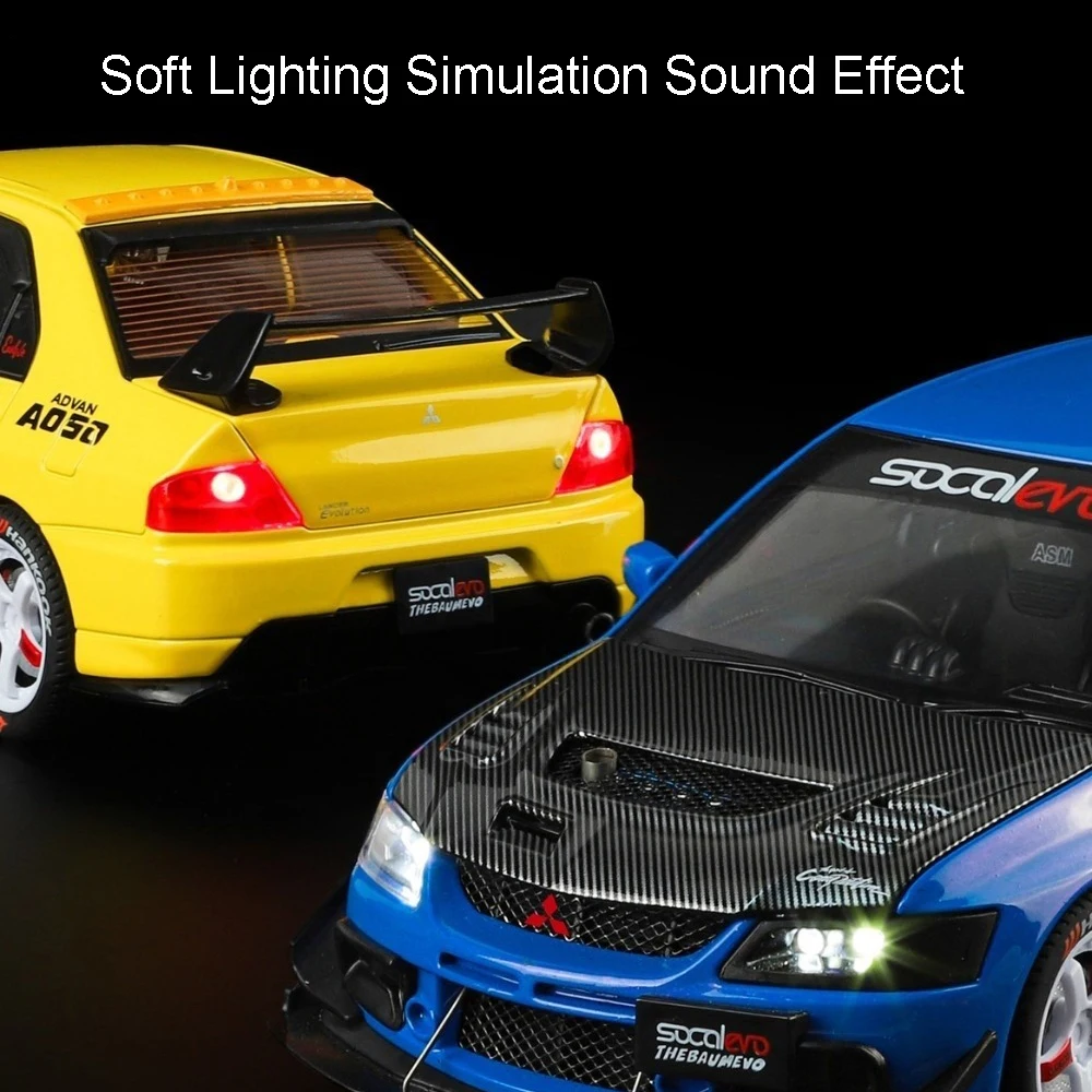1:24 Mitsubishi EVO9 GTR-R34 Giocattoli Auto Modelli in metallo Ruota Tirare indietro Auto in miniatura Simulato Veicoli interni Decorazione della tavola