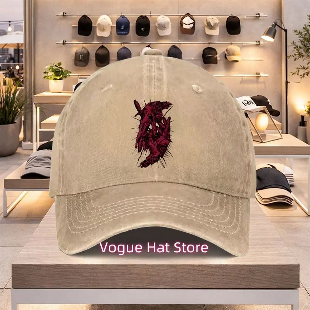Versatile Trendy Baseball Cap for Spring And Summer Featuring a Tattooed Skull Hand with a Knife. A Stylish Hat That Is Perfect