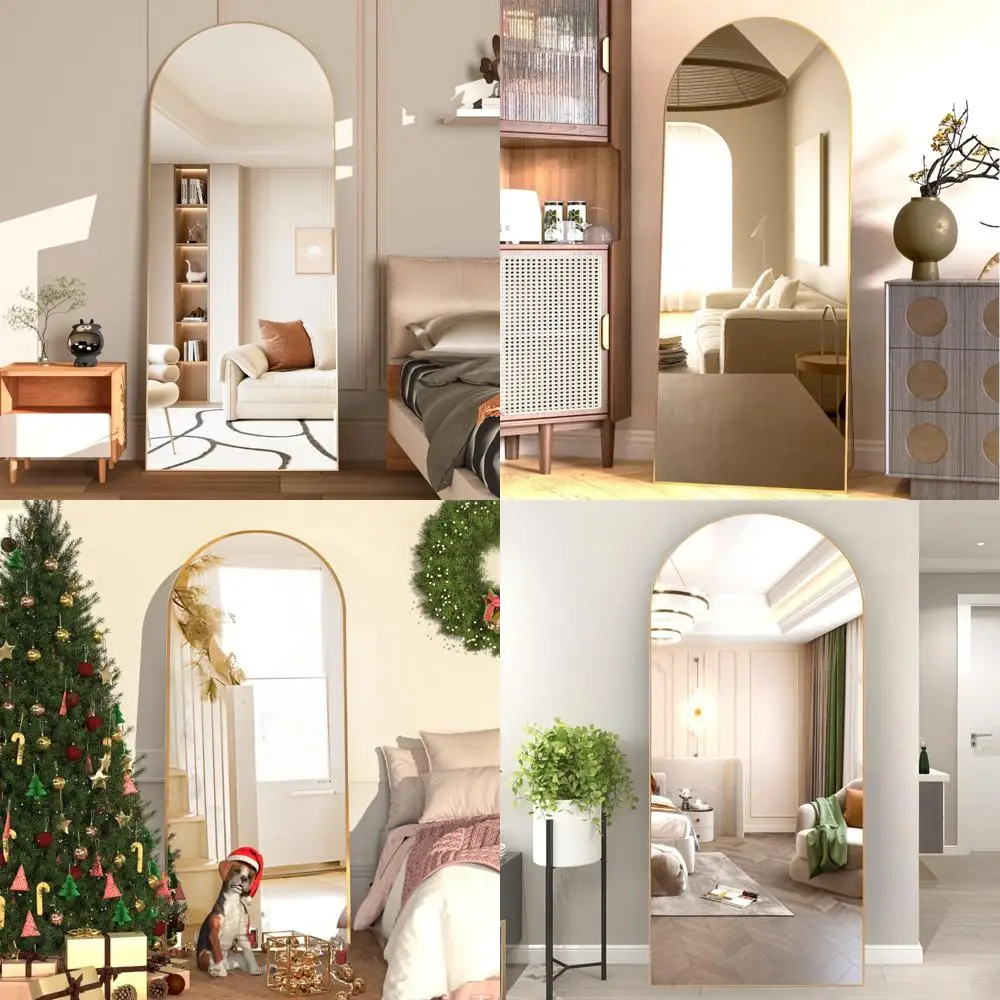 

Gold Arched Floor Mirror 65 x 24 - Large Full Length Wall Mirror with Stand, Ideal for Home Decor and Full Body Reflection