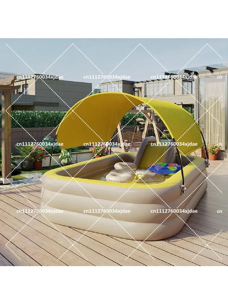 Kids Inflatable Swimming Pool Thickened with Sunshade Foldable Toddler Bath Pool for Water Play