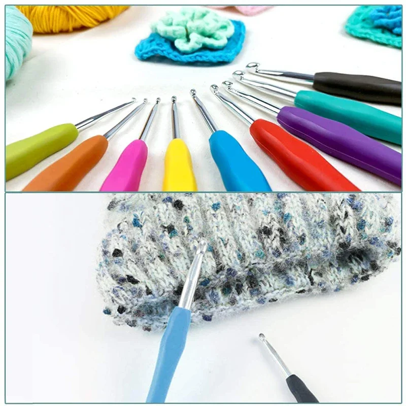 Knit Crochet Hook Kit Knitting Needles Set With Bag,Steel Large Eye Blunt Needle,Markers,DIY Hand Sewing Accessories