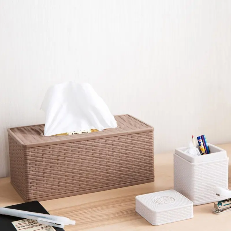 Creative Tissue Box Cover, Removable Paper Towel Tissue Plastic Box, Weaving Napkin Container, Holder for Home Storage