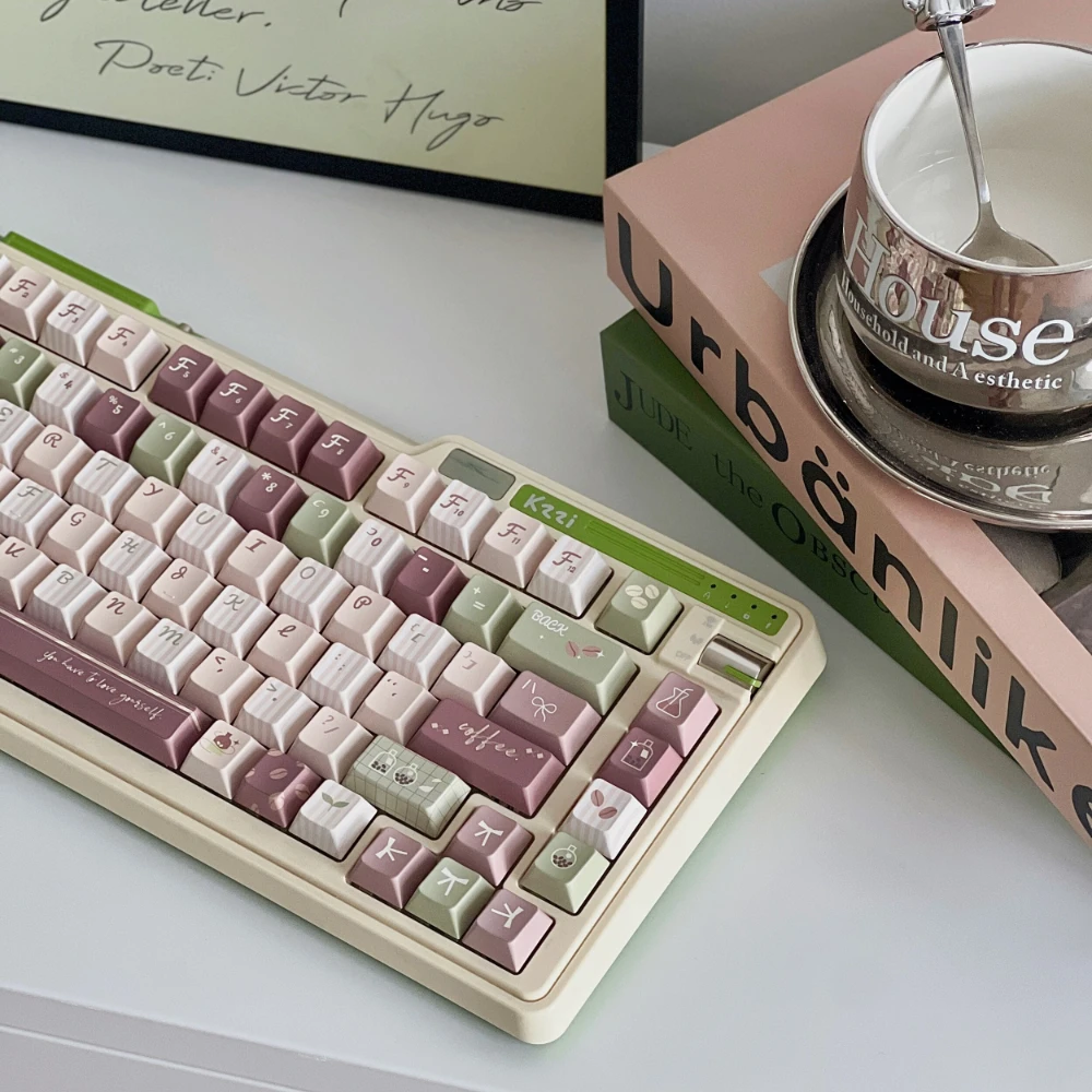 133 Toetsen Matcha Latte Thema Keycap Cherry Profiel Thermische Sublimatie Pbt Keycaps Voor Mechanische Toetsenbord Schattige Bruine Toets Caps