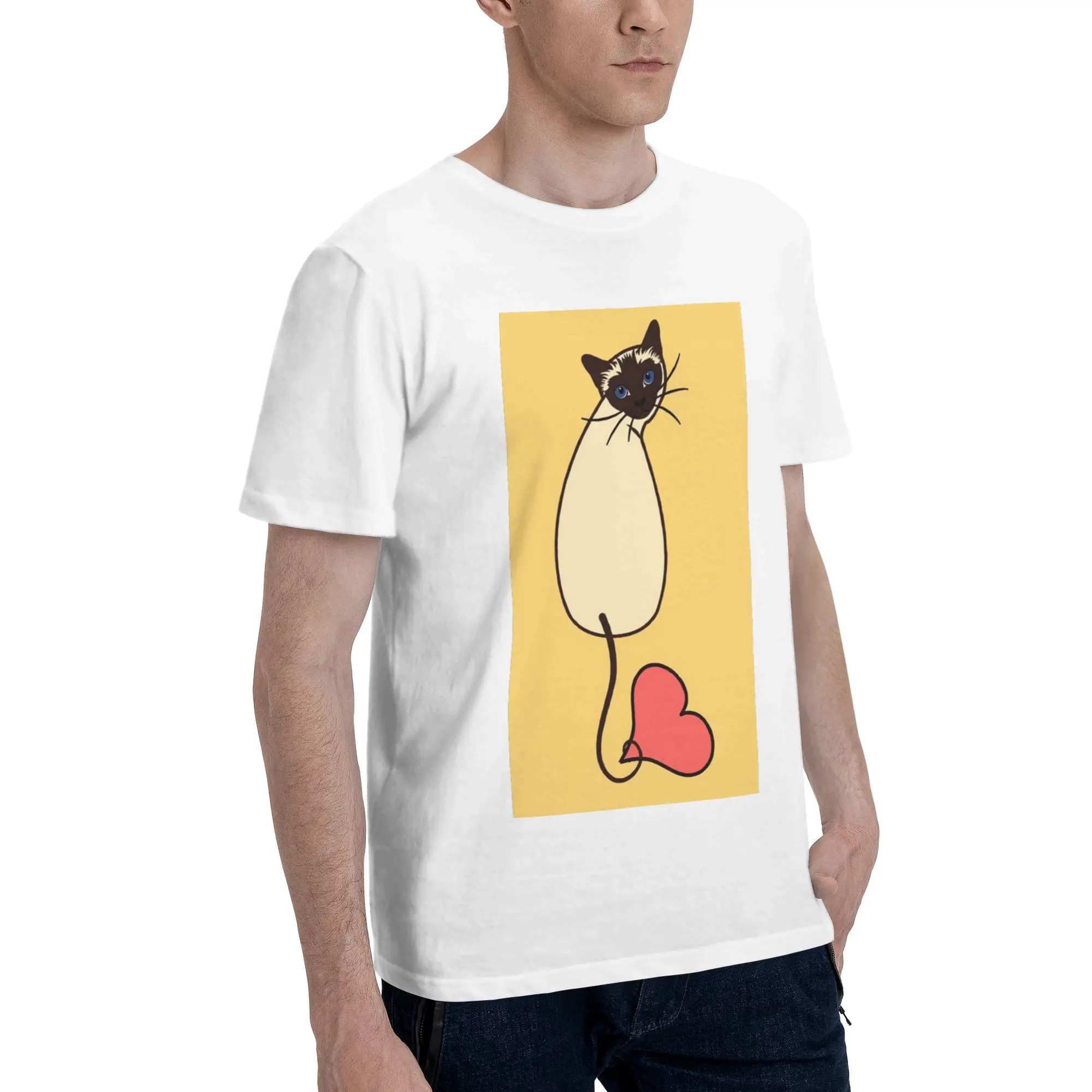 

Love Siamese Cat-Yellow Men T-Shirt Plus Size T Shirts Men's Round Neck Cotton Tees Short Summer Male