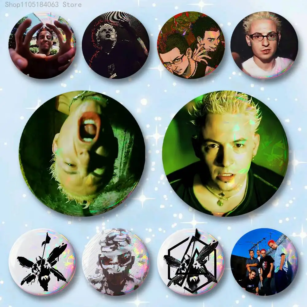 

C-Chester Rock B-Bennington 58mm 44mm HD Print Brooch Badges Pretty Derby Round Display Brooches Lapel Pins