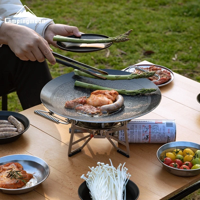 CAMPINGMOON GRW-33F صينية خبز غير لاصقة حجر مطحون مقلاة متوسطة الحجم للمطبخ طبق شواء قابل للطي