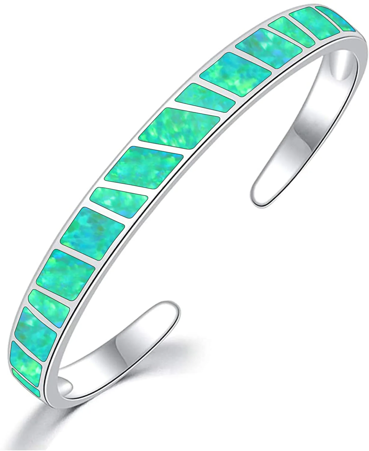 Blaues Opal-Manschettenarmband für Damen, silberfarbenes Statement-Armreif, stapelbarer Boho-Schmuck als Geschenk für Mädchen und Frauen – Detail 15