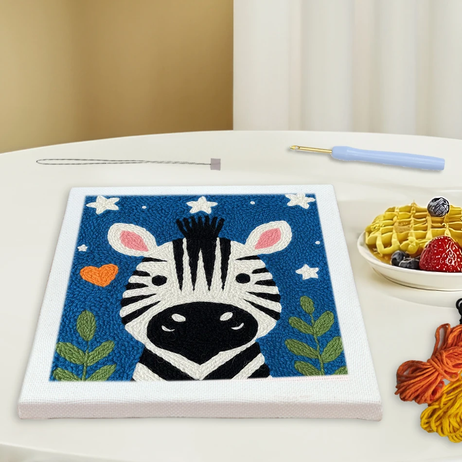 

CHENISTORY Punch Needle Embroidery Kit Zebra animals 25x25cm/9.84x9.84inch Embroidery Beginner Kit Gift Hand Kit Wall Art