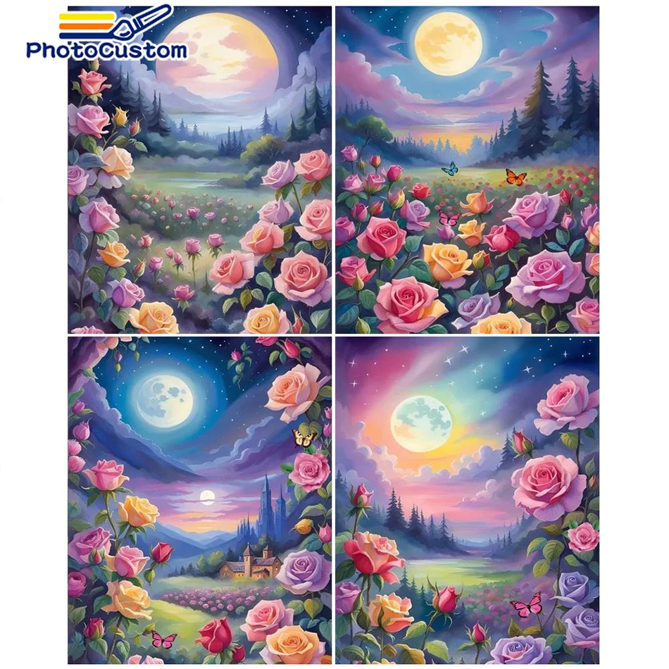 

PhotoCustom Picture By Number Flower Kits Coloring By Numbers Paint Canvas Painting By Number Drawing DIY Gift Home Decor Wall A