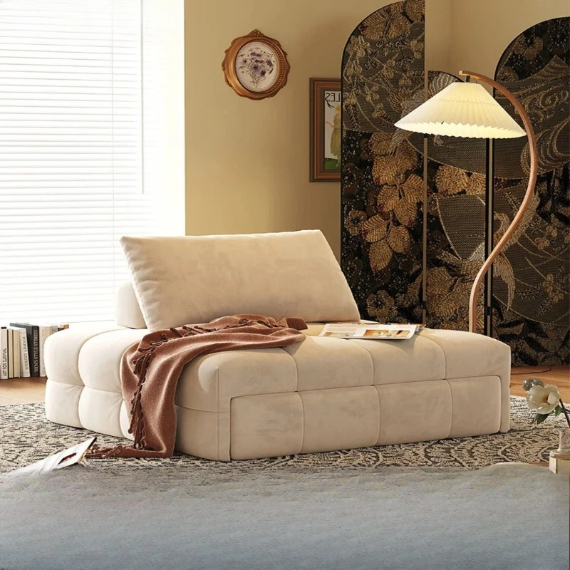 

Sofa bed Japanese cream wind small apartment living room dual-purpose leather retro single fabric sofa