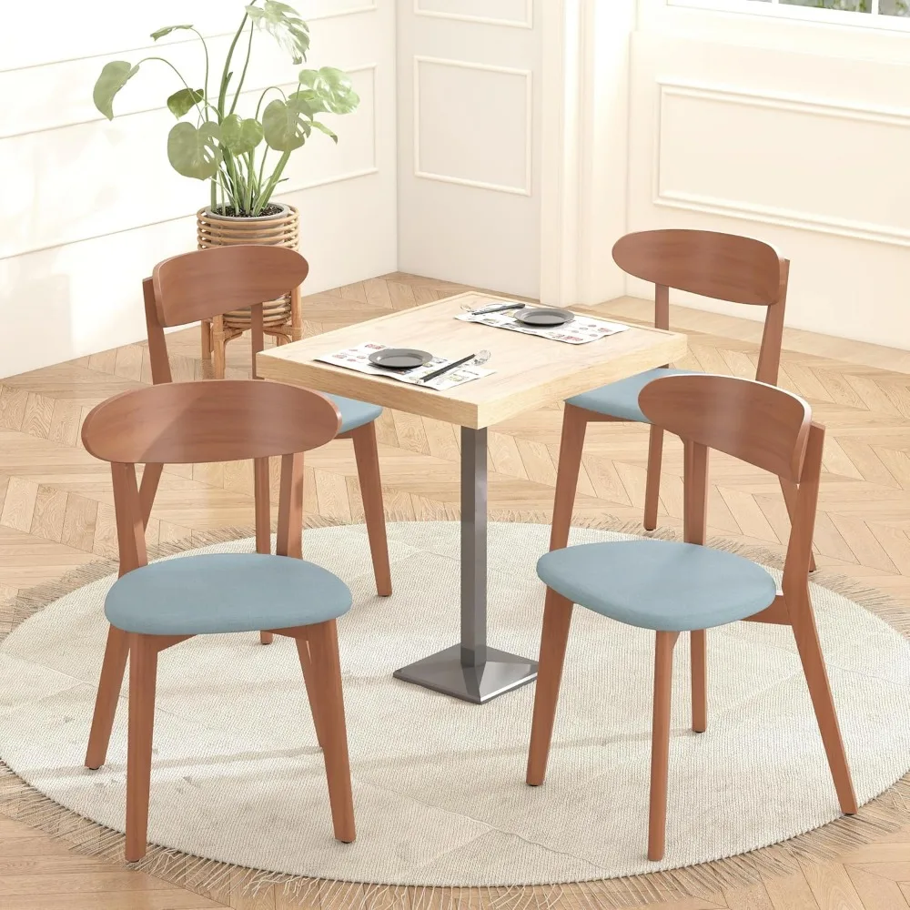 

Набор из 4 обеденных стульев, обеденный стул из массива дерева без подлокотников, современная мягкая льняная подушка для сиденья середины века, стул для столовой