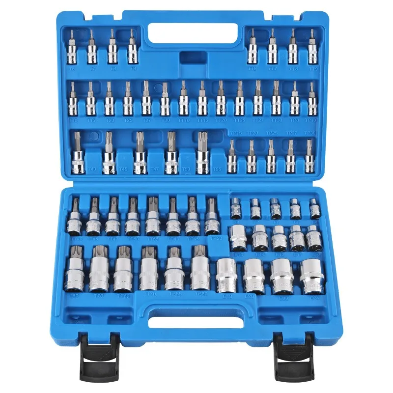 60Pcs Metric & Imperial Bit Socket Set E‑Type Torx Hex Serrated Bits Press‑Fit Socket Repair Hand Tools