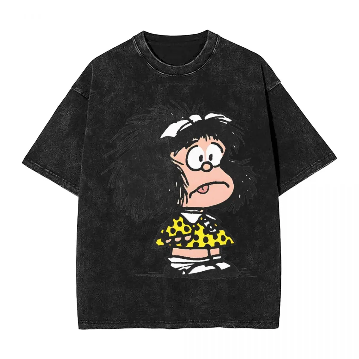 Mafalda Quino Sad Washed T-Shirt Men Vintage Cotton T Shirts Summer Comfortable Hippie Tee Shirt Print Oversized Tops