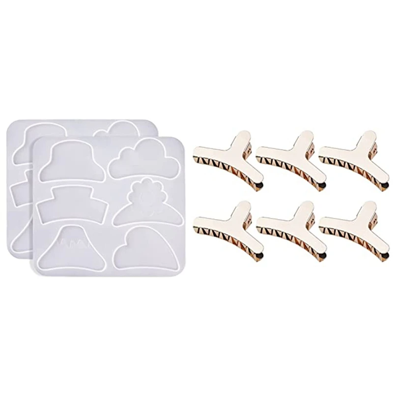 Silicone Resin Mould, 2 Pieces Small Hair Clip Epoxy Mould With 6 Pieces Metal Hair Clips, DIY Jewelry,Ladies,Thin Hair