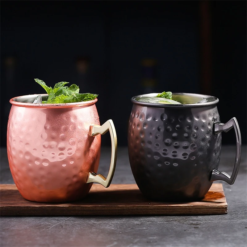 

1pcs Cocktail Moscow Mule Hammered Copper Mugs Metal Mug Cup Stainless Steel Beer Wine Coffee Cup Tazas Drinkware