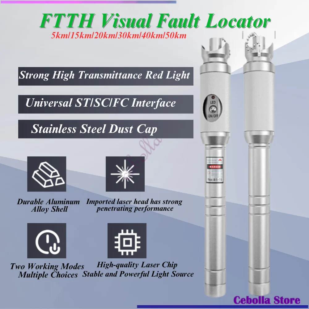 

Original Advanced 1-50KM VFL Laser Source Visual Fault Locator 10/20/30/50MW Fiber Optic Cable Tester