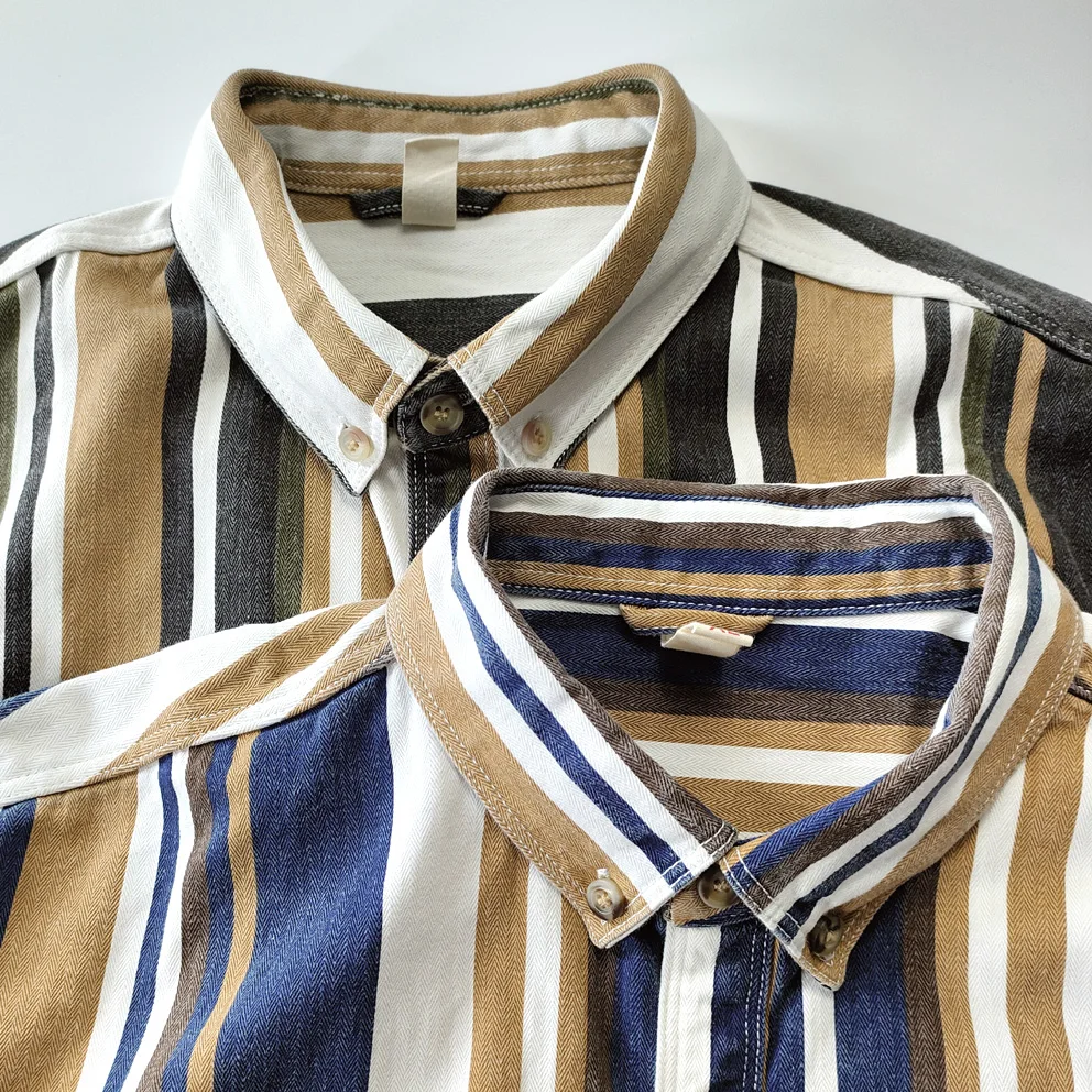 

Повседневная хлопковая рубашка в полоску оверсайз в винтажном японском стиле с длинным рукавом на пуговицах для молодежи, осень-весна