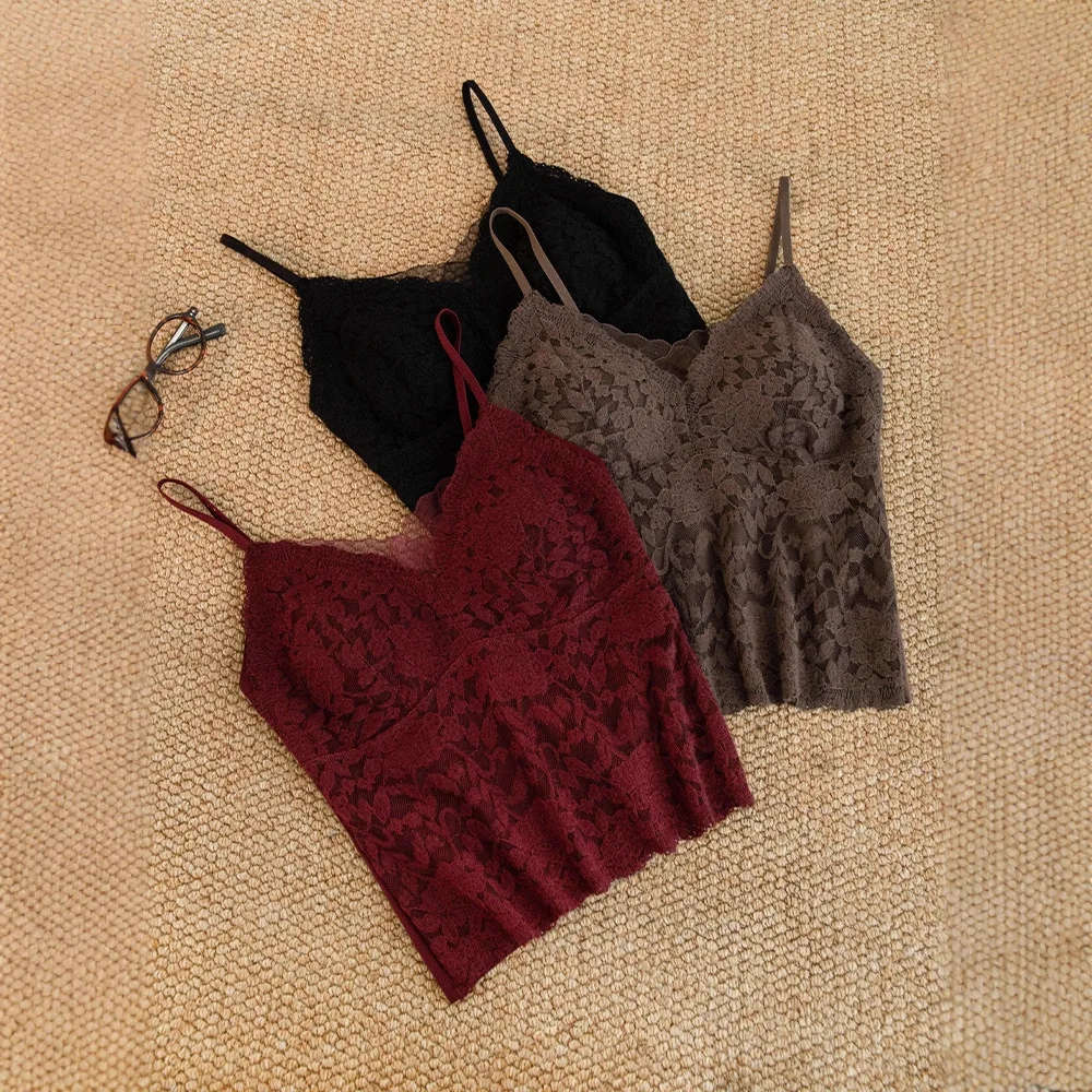 Lace Sling Vest with Chest Pad Slim Fit in Autumn and Winter Anti-light Sexy Pure Desire Top