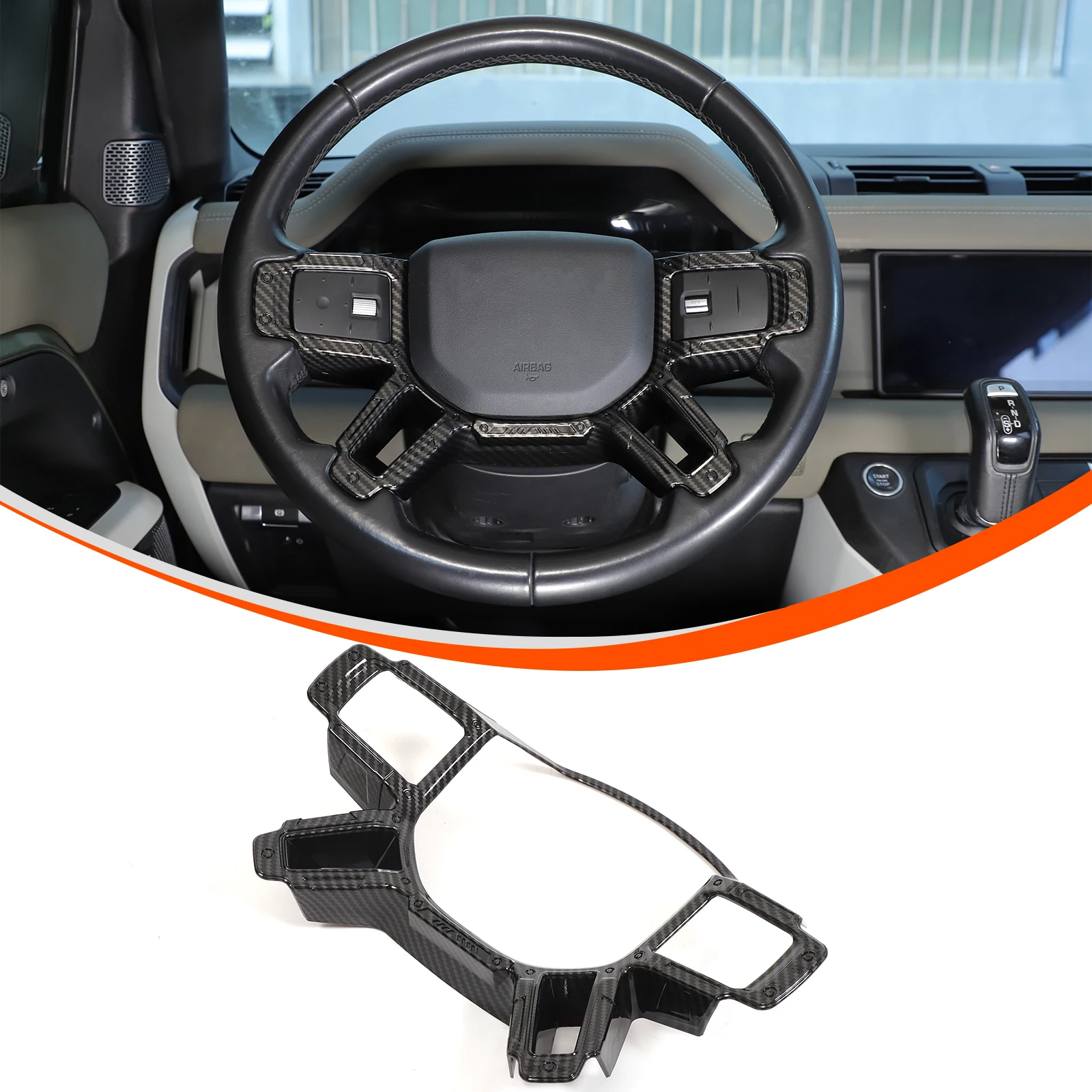 

Car Steering Wheel Frame Trim Cover ABS for 2020-2024 Land Rover Defender Carbon Fiber Automotive Interior Accessories