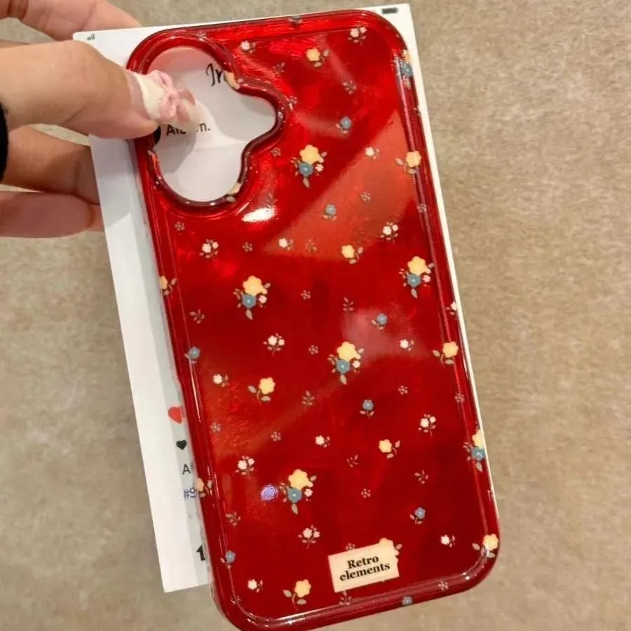 Vortex pattern red full screen small floral fragments phone case For iPhone 11 12 13 14 15 16 pro max