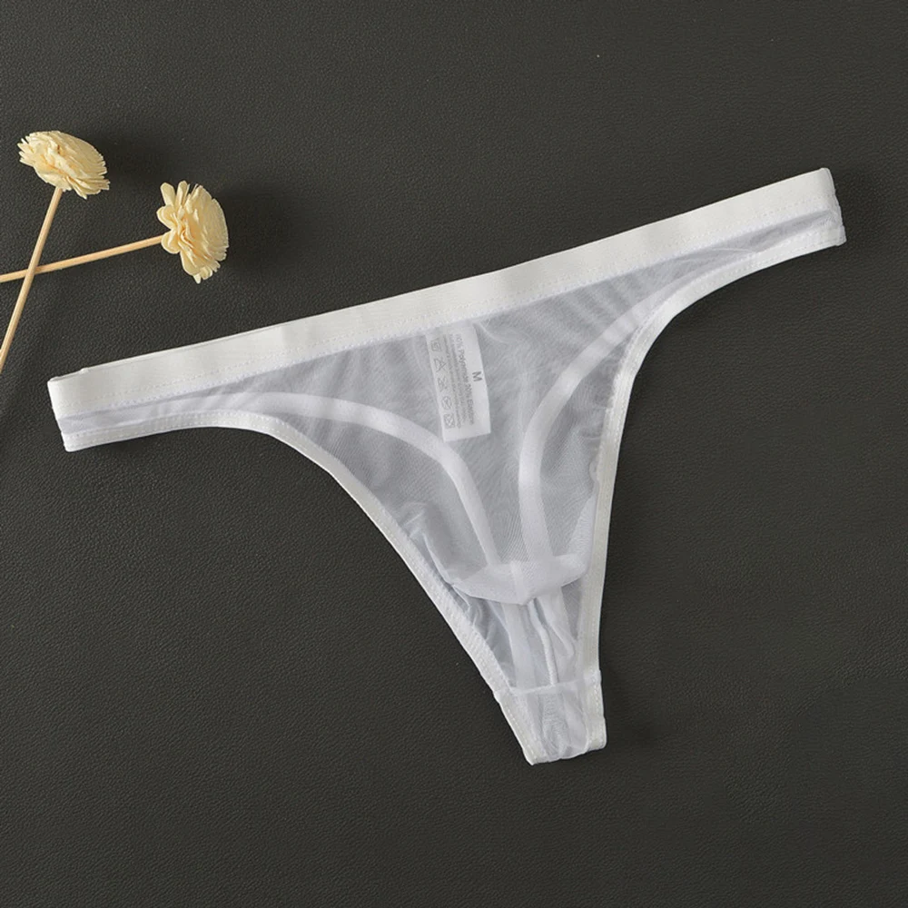 Lingerie Men Lingerie Thongs Low Rise Underpants Men Mesh Pants See-Through Sexy Sheer T Back Breathable T-Back