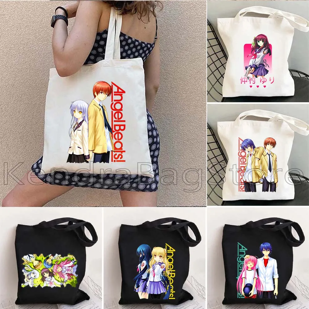 Cute Manga Angel and Otonashi Yurippe Naoi Hinata Kanade Angel Beats Anime Gifts Girl Canvas Shoulder Tote Bag Shopper Handbag