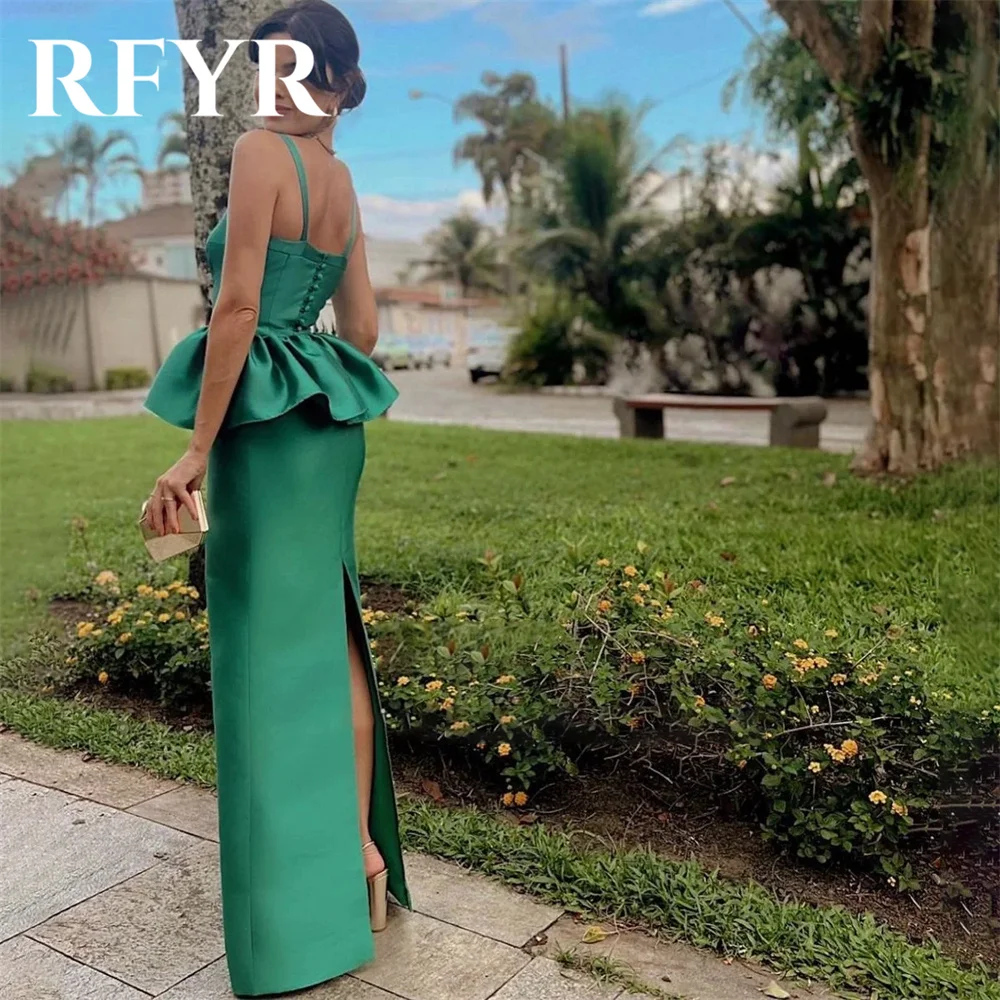 RFYR Green Mermaid Prom Dress Stain Spaghetti Strap Party Dresses Pleat Celebrity Gowns Wedding Party Dress вечерние платья